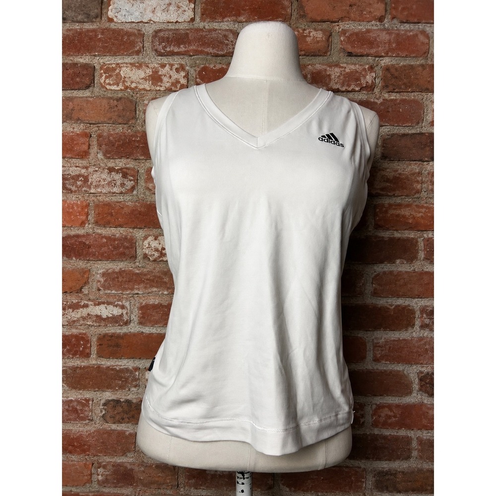 Y2K Adidas White Athletic Tank Top M Gym Workout Yoga Tennis Golf Sporty